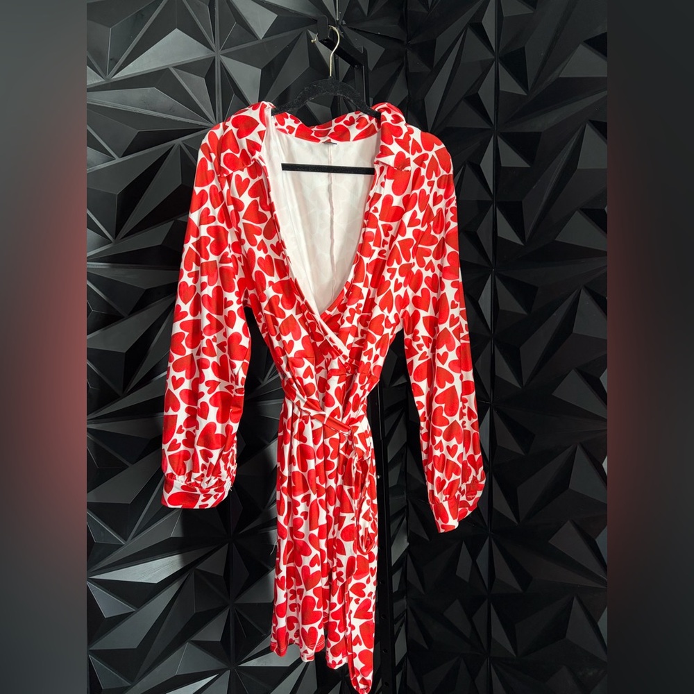 SHEIN Red Heart Long Sleeve Dress